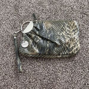 Lulu Wristlet Purse with Silver Accent Leopard print Faux Leather